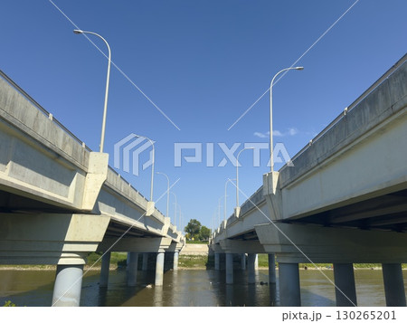 Concrete bridge over river on summer day 130265201