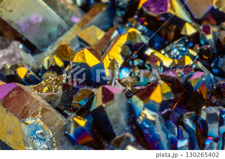 Macro mineral stone Titanium Quartz, Flame Aura Quartz on a white background 130265402