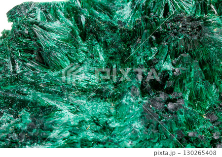 Macro mineral stone plisoviy, plush, satin malachite on a white background 130265408