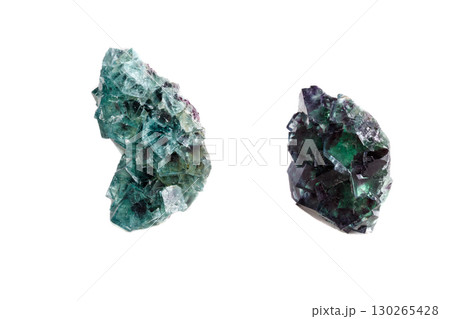 Macro mineral stone Fluorite on a white background 130265428