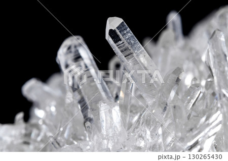 Macro Mineral Stone Rhinestone in Crystals on a Black Background 130265430