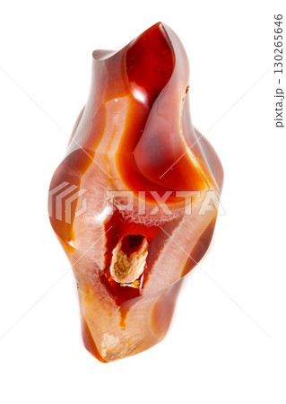 Macro mineral stone Cornelian on a white background 130265646