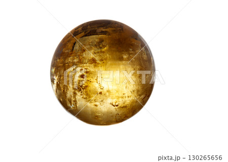 Macro mineral stone Calcite orb on a white background 130265656