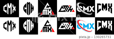 CMX letter logo design in six style. CMX polygon, circle, triangle, hexagon, flat and simple style with black and white color variation letter logo set in one artboard. CMX minimalist and classic logo CMX letter logo design in six style. CMX polygon, circle, triangle, hexagon, flat and simple style with black and white color variation letter logo set in one artboard. CMX minimalist and classic logo 130265731