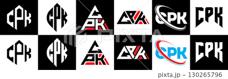 CPK letter logo design in six style. CPK polygon, circle, triangle, hexagon, flat and simple style with black and white color variation letter logo set in one artboard. CPK minimalist and classic logo CPK letter logo design in six style. CPK polygon, circle, triangle, hexagon, flat and simple style with black and white color variation letter logo set in one artboard. CPK minimalist and classic logo 130265796