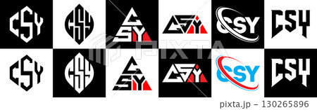 CSY letter logo design in six style. CSY polygon, circle, triangle, hexagon, flat and simple style with black and white color variation letter logo set in one artboard. CSY minimalist and classic logo CSY letter logo design in six style. CSY polygon, circle, triangle, hexagon, flat and simple style with black and white color variation letter logo set in one artboard. CSY minimalist and classic logo 130265896