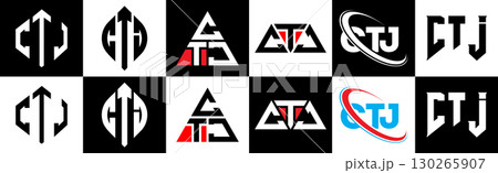 CTJ letter logo design in six style. CTJ polygon, circle, triangle, hexagon, flat and simple style with black and white color variation letter logo set in one artboard. CTJ minimalist and classic logo CTJ letter logo design in six style. CTJ polygon, circle, triangle, hexagon, flat and simple style with black and white color variation letter logo set in one artboard. CTJ minimalist and classic logo 130265907