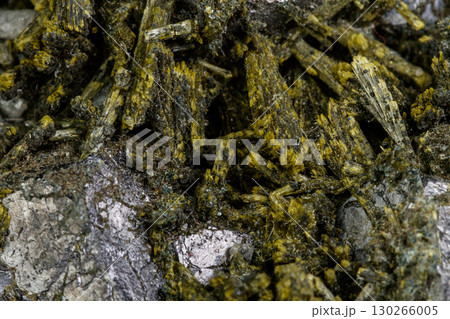 Macro mineral Epidote stone on a white background 130266005
