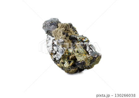 Macro mineral stone  Sphalerite Pyrite on a white background 130266038