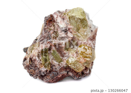 Macro mineral stoneGolden Apatite on a white background 130266047