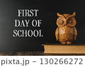 a chalkboard that says First Day of School. 130266272