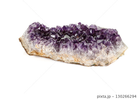 Amethyst Crystal Druse  macro mineral on white background 130266294