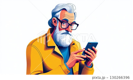Senior man with white beard holding smartphone - ai generated Senior man with white beard holding smartphone - ai generated 130266396