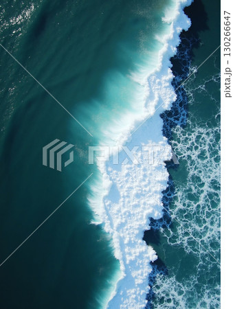 Aerial view of a turquoise ocean wave cresting into white foam - ai generated Aerial view of a turquoise ocean wave cresting into white foam - ai generated 130266647