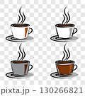 set with coffee beans, cups of coffee,, coffee pot, coffee maker. Eps 10 130266821