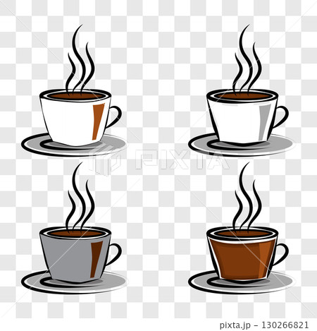 set with coffee beans, cups of coffee,, coffee pot, coffee maker. Eps 10 130266821