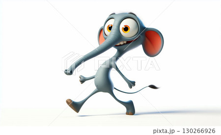 Funny clumsy elephant cartoon, cute illustration on white background. Free copy space 130266926
