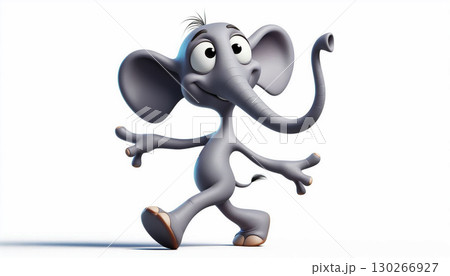 Funny clumsy elephant cartoon, cute illustration on white background. Free copy space 130266927