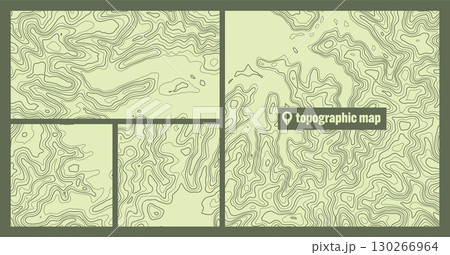Colorful topographic map sets with contour lines. Geographic terrain grid, relief height elevation. Ground path pattern. Travel and navigation, cartography design element. Vector illustration Colorful topographic map sets with contour lines. Geographic terrain grid, relief height elevation. Ground path pattern. Travel and navigation, cartography design element. Vector illustration 130266964