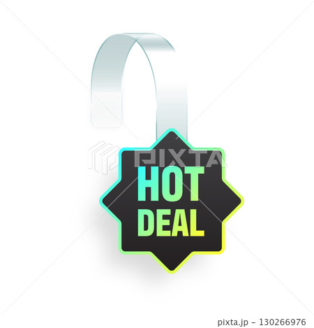 Colorful neon supermarket promotional wobbler. Realistic wobbler template for shelf advertising. Sale or discount label with ad text. Special offer price tag. Vector illustration 130266976