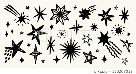 Star comet crayon meteor set with hand drawn doodle texture. Crayon star and comet, meteor with pencil chalk texture Perfect for poster, print, sticker, fabric 130267012