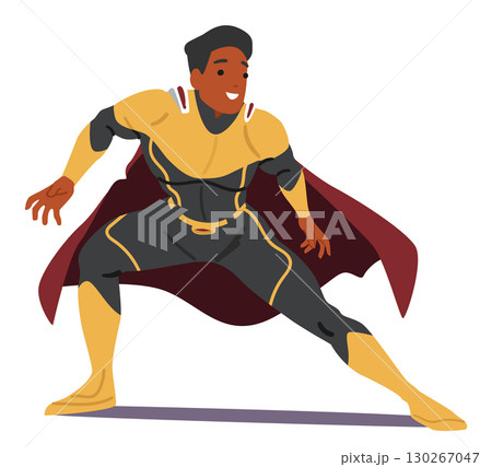 Brave man superhero cartoon character in defending pose showcasing readiness for fight action Brave man superhero cartoon character in defending pose showcasing readiness for fight action 130267047