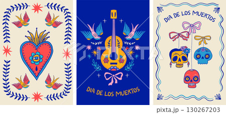 Dia de los muertos, Day of the dead, Mexican holiday, festival. Vertical cards, posters, banners in 130267203