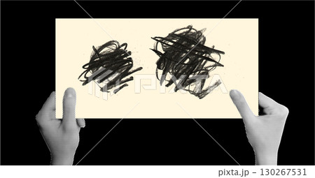 Abstract Charcoal Scribble Artwork Held by Hands Symbolizing Anxiety, Confusion, and Emotional Struggle Abstract Charcoal Scribble Artwork Held by Hands Symbolizing Anxiety, Confusion, and Emotional Struggle 130267531