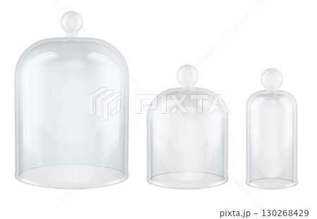 Glass bell jars set, three sizes. 3D rendering 130268429