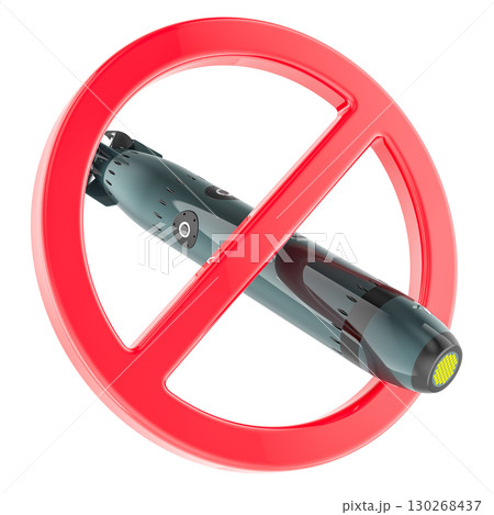 No torpedoes sign, underwater weapon prohibition. 3D rendering 130268437