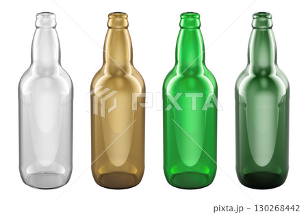 Beer bottles set, four glass colors. 3D rendering 130268442
