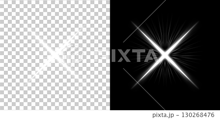 White X-shaped light burst on transparent and black background 130268476