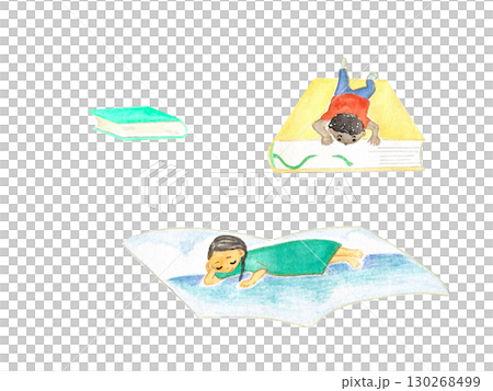 本を読んで心の旅をする子ども達の水彩画イラスト 130268499