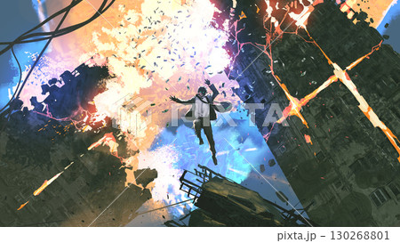 Businessman Falling Amid Exploding Towersのイラスト素材 [130268801] - PIXTA