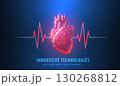 Heart. Abstract 3d vector human heart isolated on blue with red cardio pulse line. 130268812