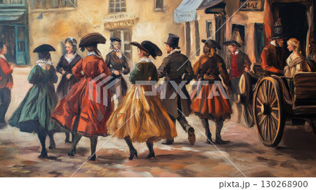 paris street scene 18th century group people horsedrawn 130268900
