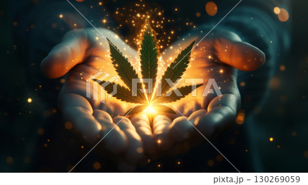 cannabis marijuana medicine plant herb glowing hologram herbal 130269059