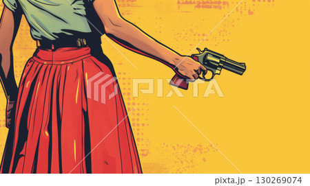 female woman elegant gun skirt comic story revolver 130269074