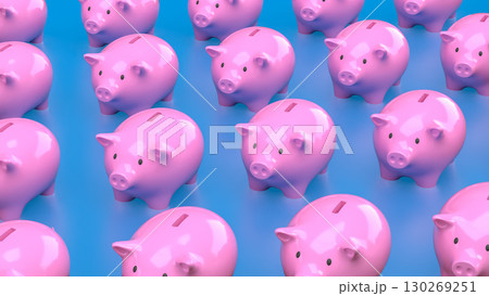 The Piggy Bank Group on blue Background for saving or earn concept 3d Rendering. The Piggy Bank Group on blue Background for saving or earn concept 3d Rendering. 130269251
