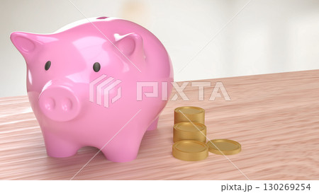 The Piggy Bank and coins  for saving or earn concept 3d Rendering. 130269254