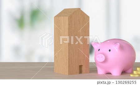 The Piggy Bank and House for saving or earn concept 3d Rendering. 130269255