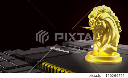 The Gold Unicorn chess on PCB board for Business concept 3d Rendering. The Gold Unicorn chess on PCB board for Business concept 3d Rendering. 130269263