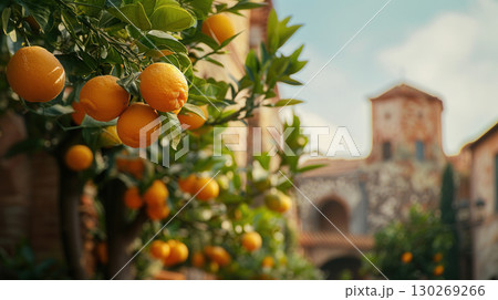 orange citrus building church belltower tower medieval European 130269266