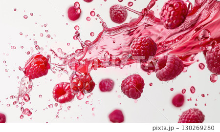 raspberries motion depth field blurs background highlights closeup 130269280
