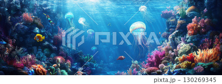underwater scene variety life translucent body tail marine 130269345