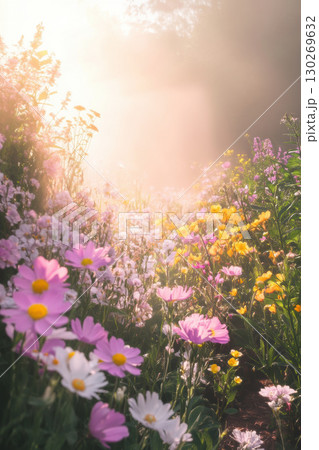 meadow variety flowers daisies blooms scene...のイラスト素材 [130269632] - PIXTA