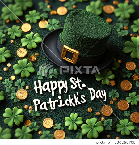 patricks day card hat gold coins st. green 130269709