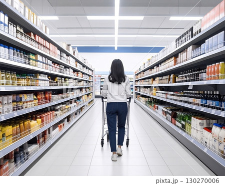 スーパーで買い物をする人 スーパーで買い物をする人 130270006