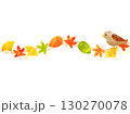 落ち葉と紅葉と鳥を組み合わせたイラスト　水彩風加工バージョン 130270078