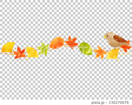 落ち葉と紅葉と鳥を組み合わせたイラスト 水彩風加工バージョン 落ち葉と紅葉と鳥を組み合わせたイラスト 水彩風加工バージョン 130270078